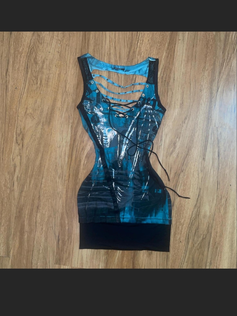 Salvage Vnt Sleeveless Teal Lace-Up Mini Dress With Mesh Cutout On Back So HOT!